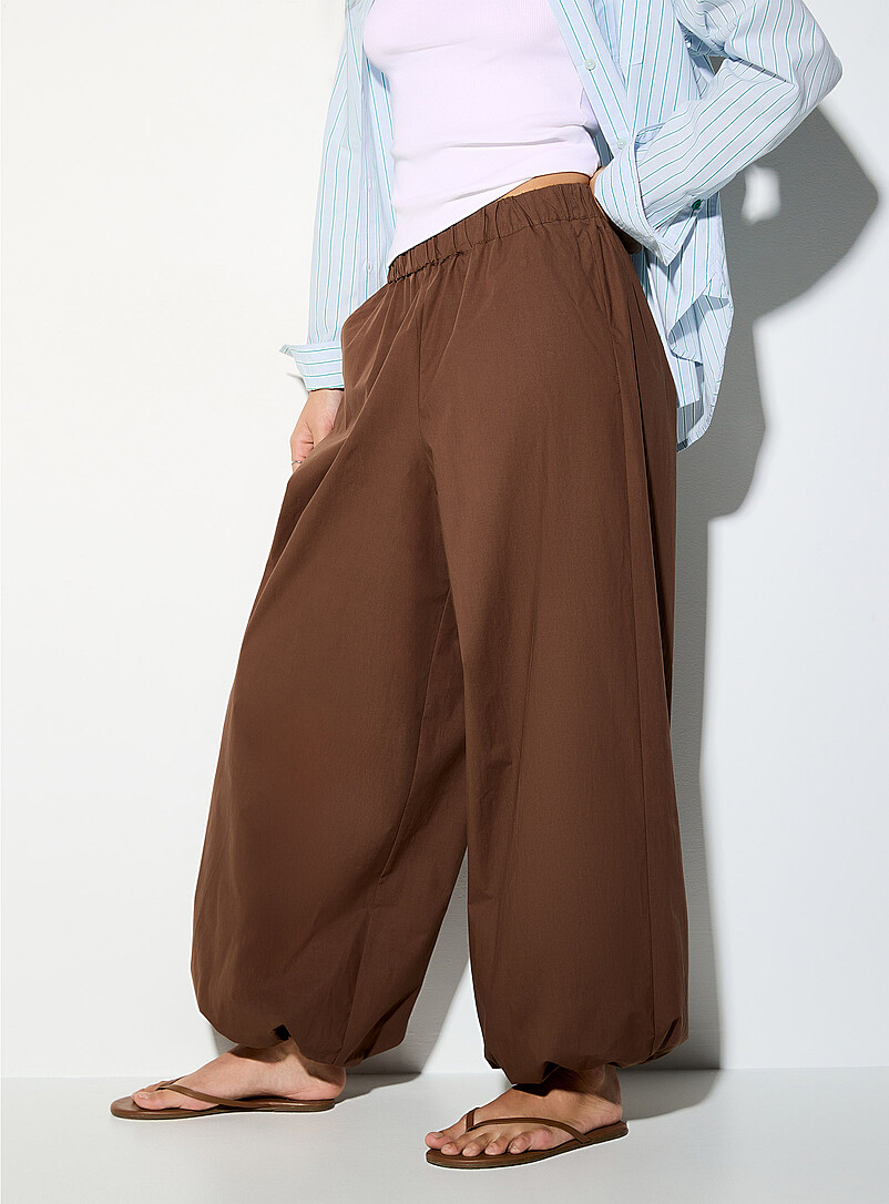 JJXX: Le pantalon ballon chevilles &eacute;lastiques popeline Sara Chocolat - Espresso pour femme