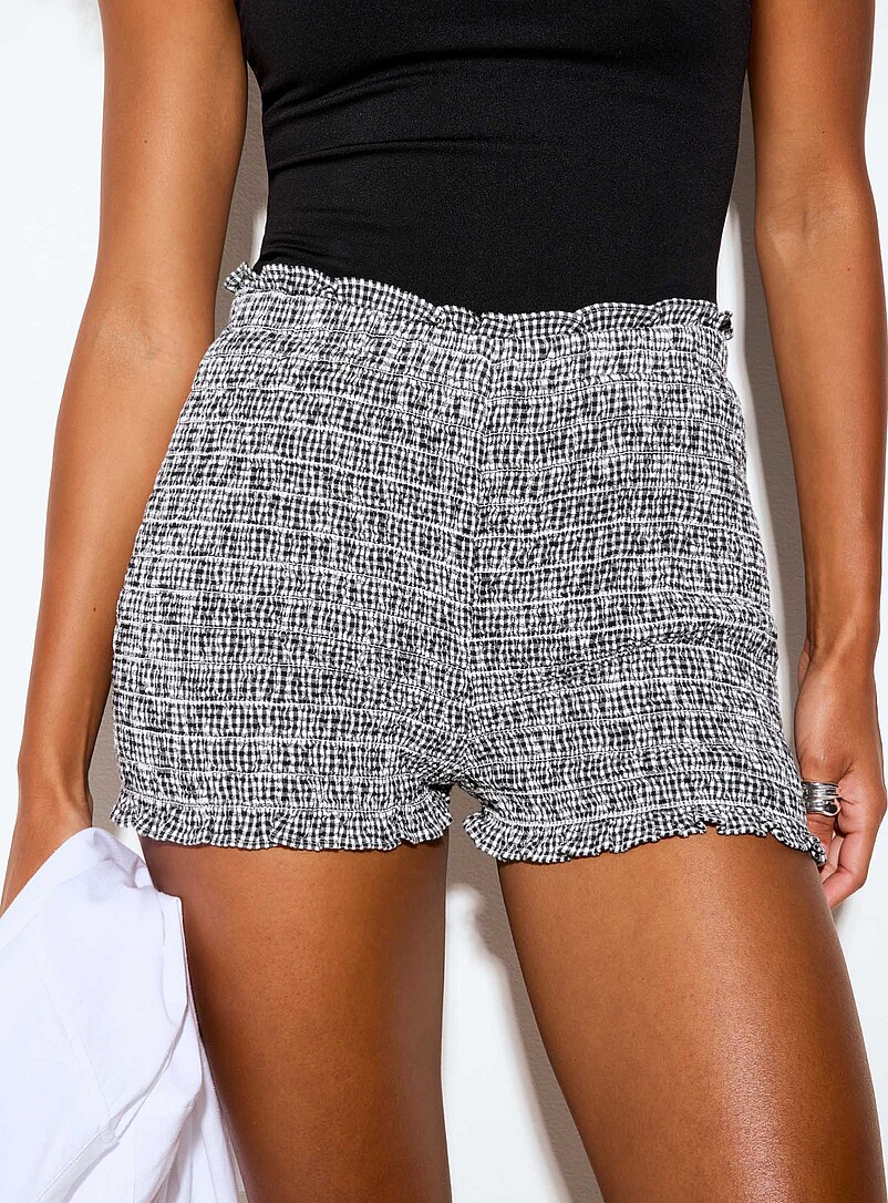 JJXX: Le short smock&eacute; carreaux vichy Zoe Blanc et noir pour femme