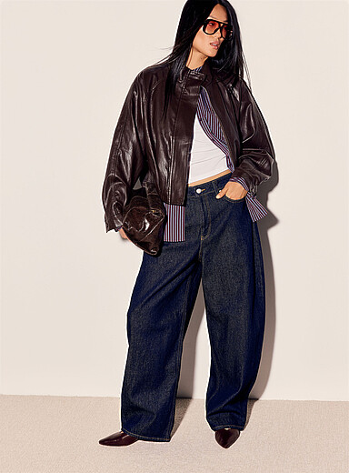 JJXX Blue Sakai barrel-leg pant <b>Fit: Barrel leg, mid rise</b> for women