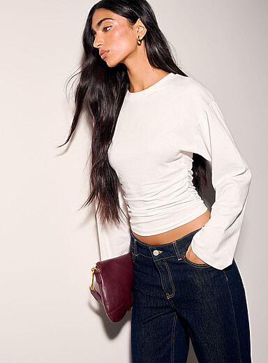 JJXX: Le t-shirt fronc&eacute; manches longues Paloma Blanc pour femme