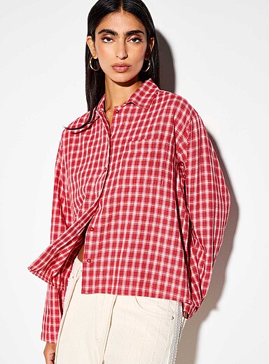 JJXX Patterned Red Romantic checkers flannel shirt for women