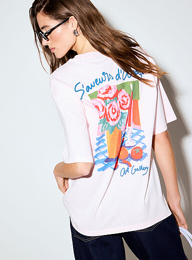 JJXX Pink Millow colourful canvas print oversized t-shirt for women