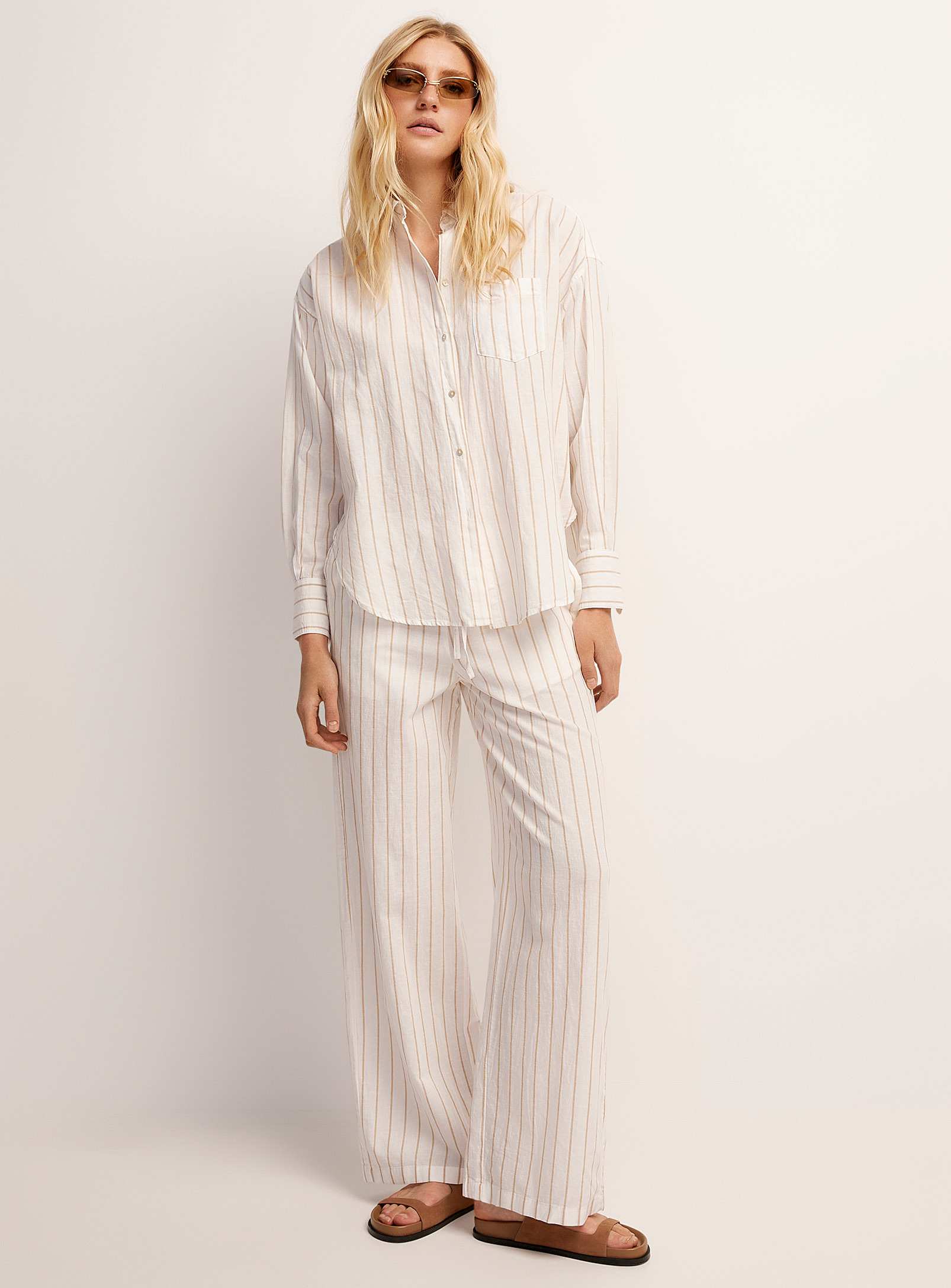 Jjxx Touch Of Linen Striped Wide-leg Pant In Patterned White