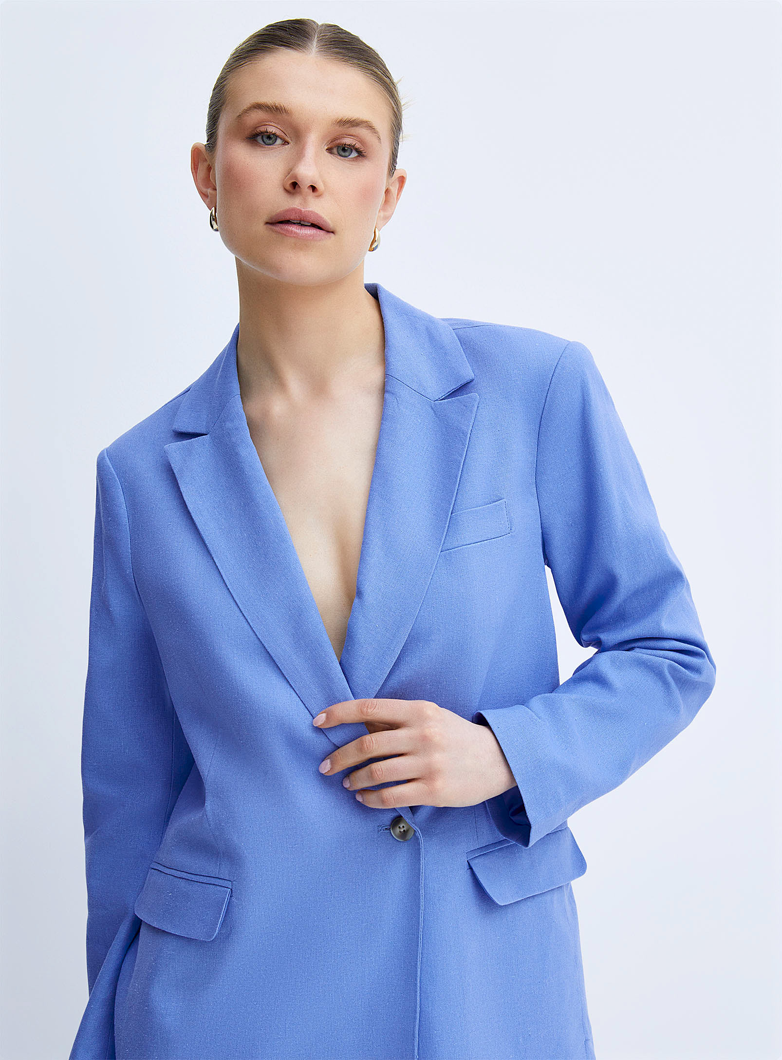 JJXX - Women's Touch of linen loose powder blue Blazer Jacket