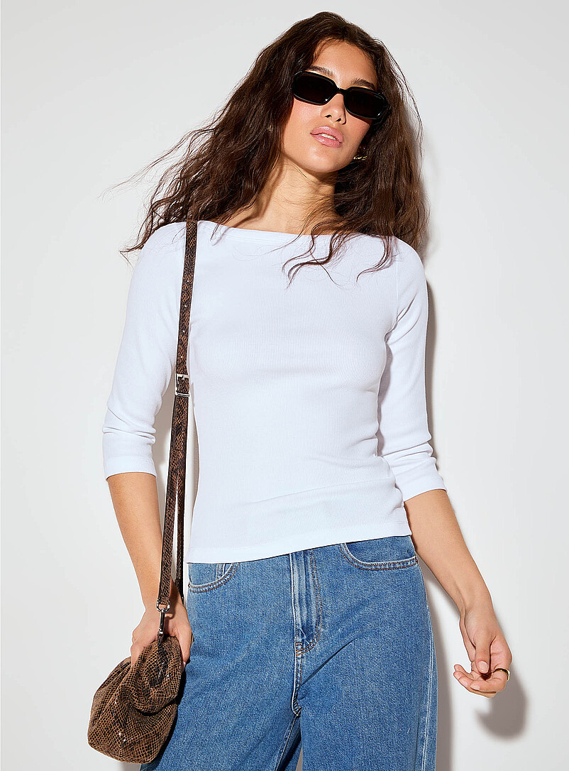 Fifi fine-rib knit boat-neck T-shirt product image (primary)