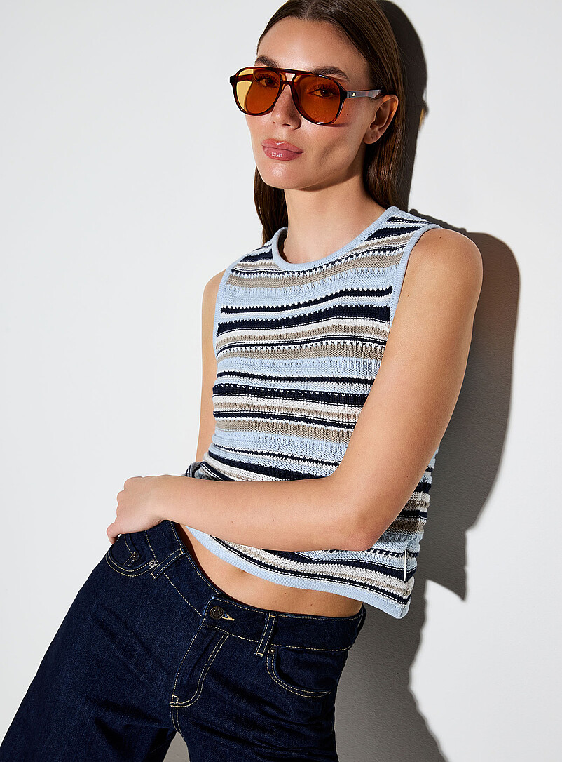 Textured Stripes Fine-Knit Sweater Vest