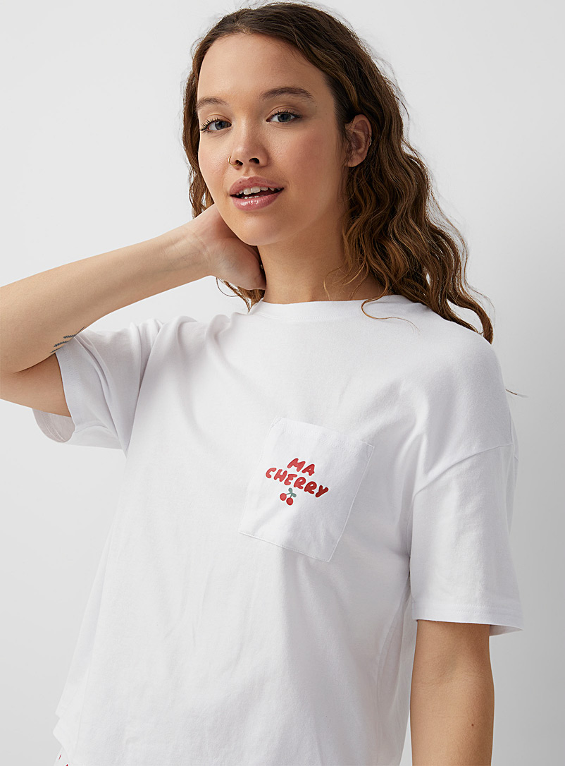 Miiyu x Twik White Nostalgic print pocket T-shirt for women