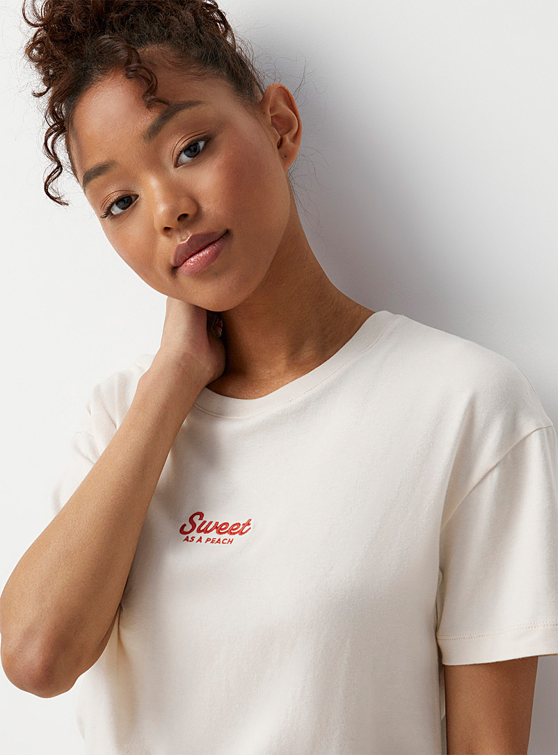 Miiyu x Twik Cream Beige Nostalgic embroidery T-shirt for women