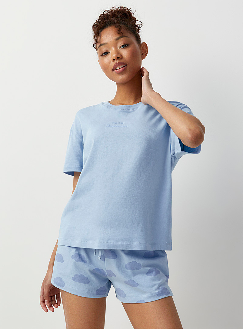 Miiyu x Twik: Le t-shirt broderie nostalgie Bleu pâle-bleu poudre pour femme