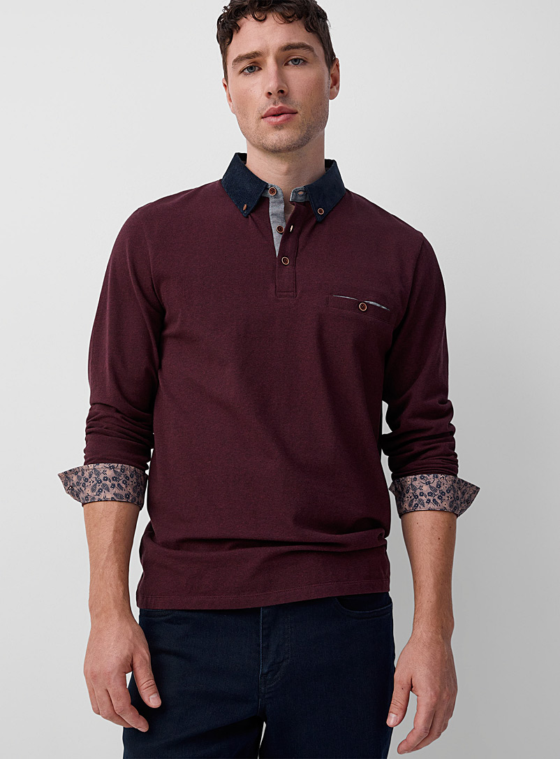 Le 31 Ruby Red Corduroy collar polo for men