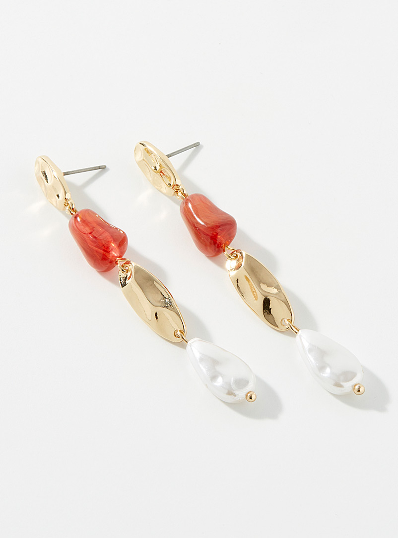 Simons Dusky Pink Long coral stone earrings for women
