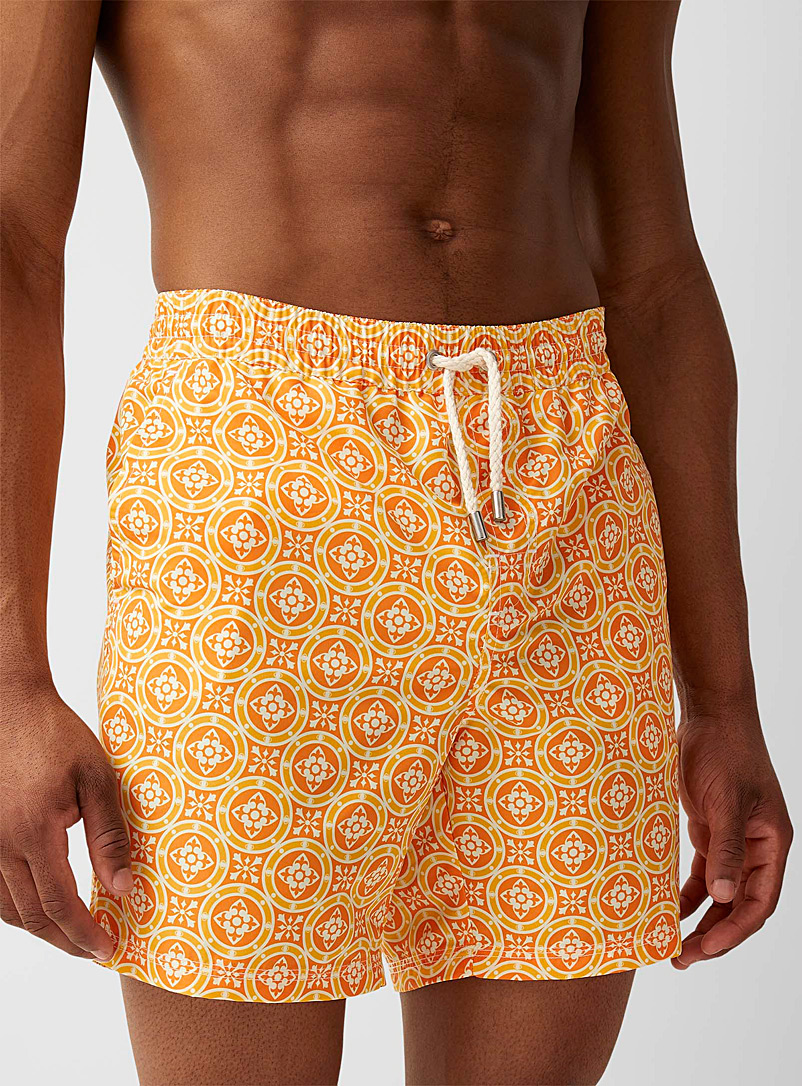 Guess Patterned Yellow Amber mosaic swim trunk for men
