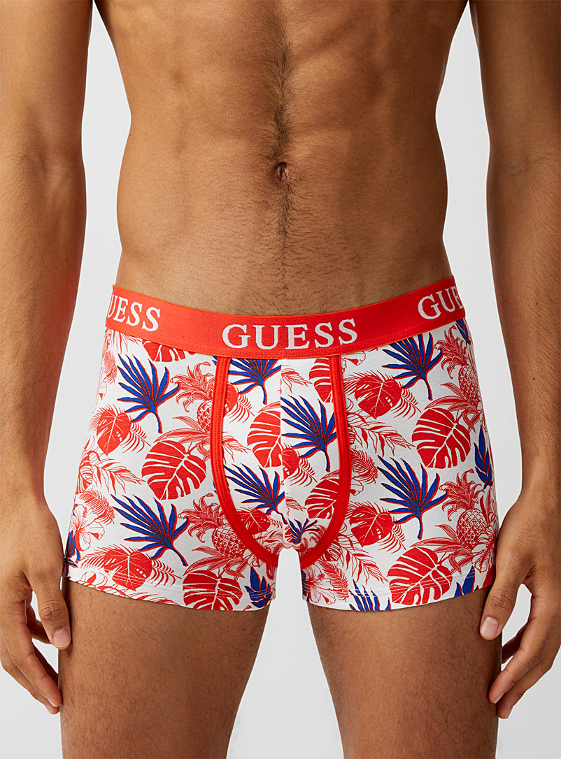 Guess Patterned White Contrast-waist orange trunk for men