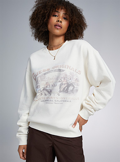 Guess Ecru/Linen Faded ranch sweatshirt for women