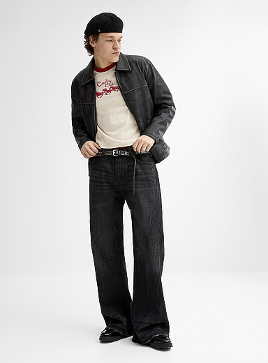 Guess Black Slanted-seam faded black jean <b>Bootcut fit</b> for men