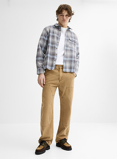 Guess Light Brown Double-knee carpenter pant <b>Relaxed fit</b> for men