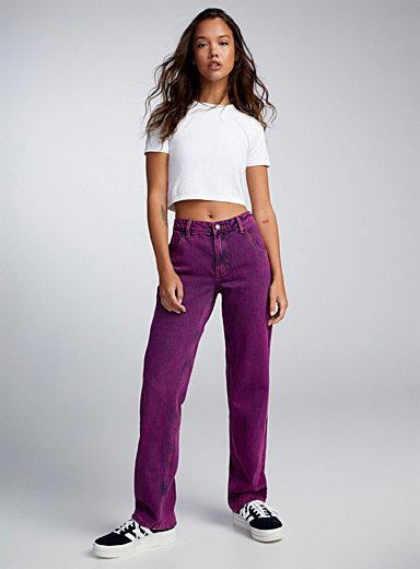 Acid-washed purple carpenter jean | Guess | Women's Straight Leg Jeans ...
