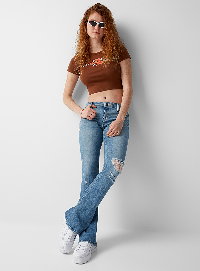 Guess Slate Blue Torn low-rise bootcut jean for women