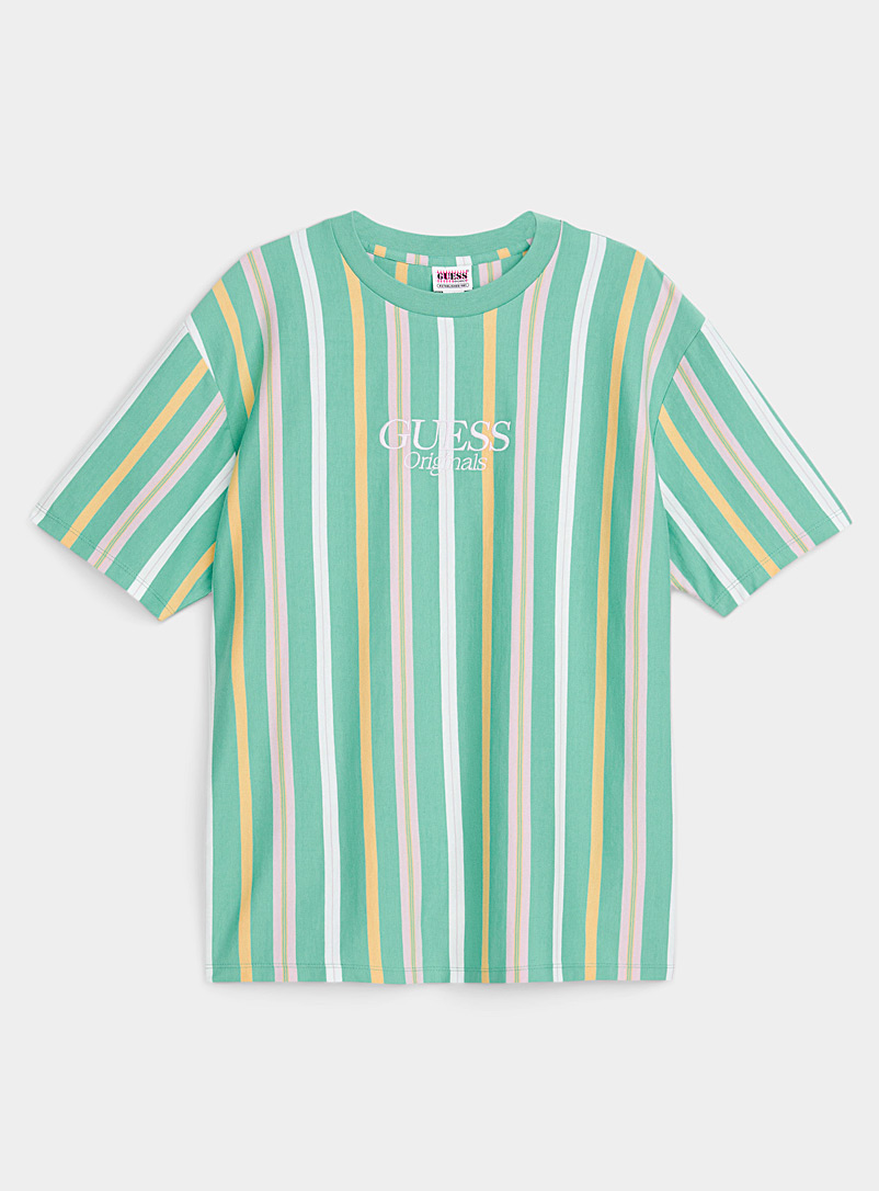 Vertical-stripe embroidered T-shirt | Guess | Shop Men's Printed ...