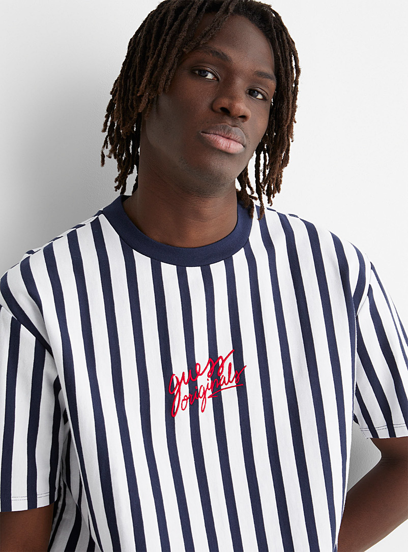 Guess Blue Vertical stripes T-shirt for men