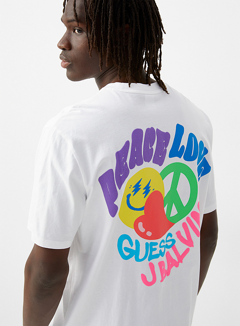 Guess: Le t-shirt Peace Love Blanc pour homme