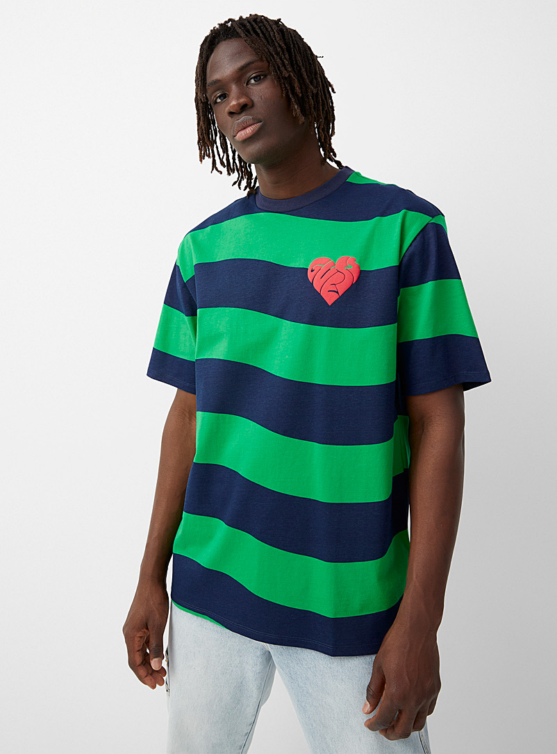 Guess Green Amore Balvin striped T-shirt for men