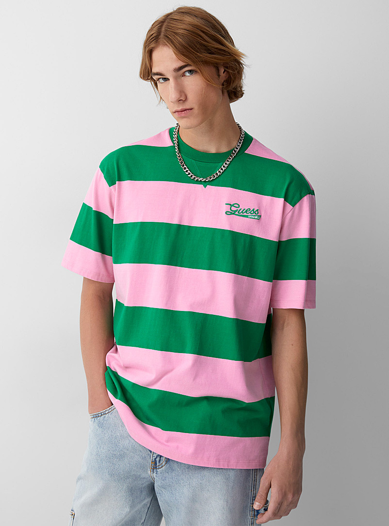Guess Green Club-stripe logo T-shirt for men