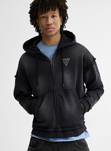 Guess: Le kangourou zipp&eacute; d&eacute;lav&eacute; Noir pour homme