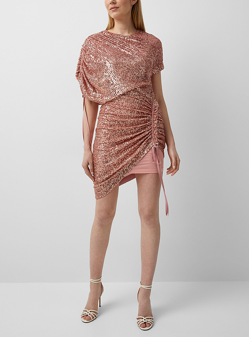 UNTTLD Pink Adrian asymmetrical sequins ruched dress for women