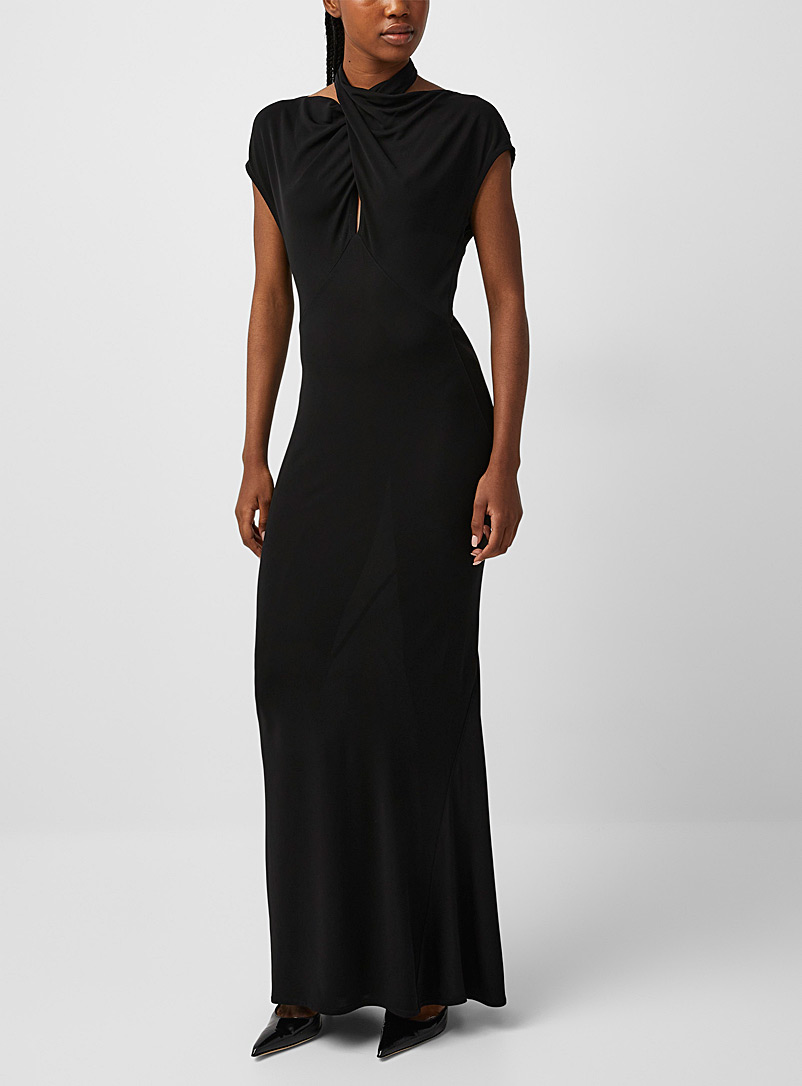 Mance: La robe drapée Alora Noir pour femme