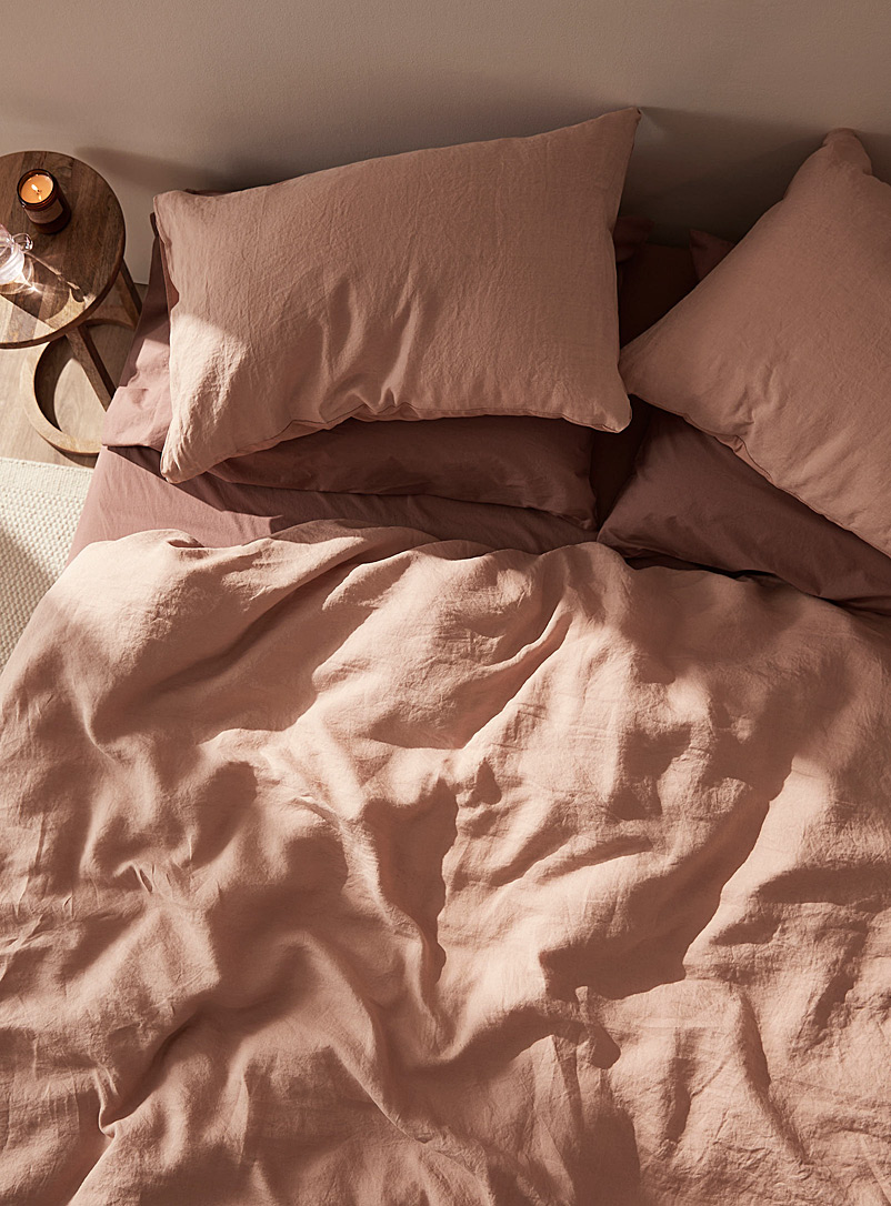 Vandyck Peach Washed linen and cotton duvet cover set