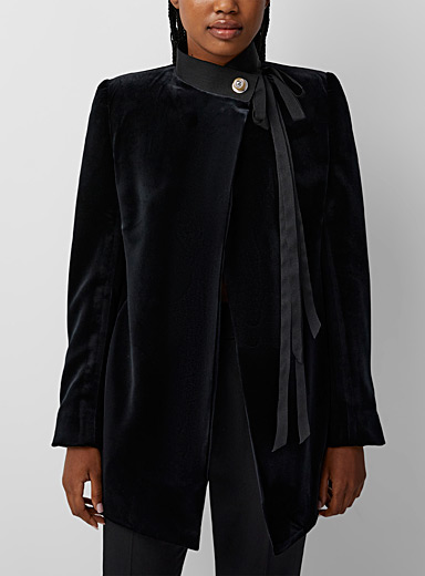 Denis Gagnon Black Pearl button velvet coat for women