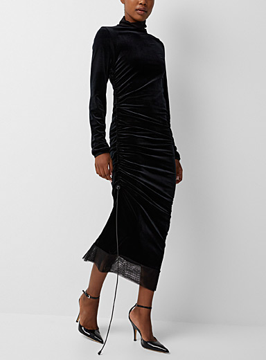 Denis Gagnon: La robe velours cordon asymétrique Noir pour femme