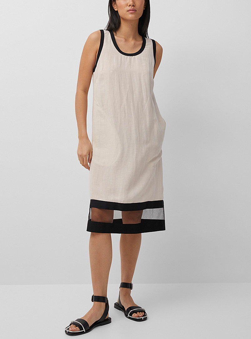 Denis Gagnon Ecru/Linen Tulle stripe sleeveless dress for women