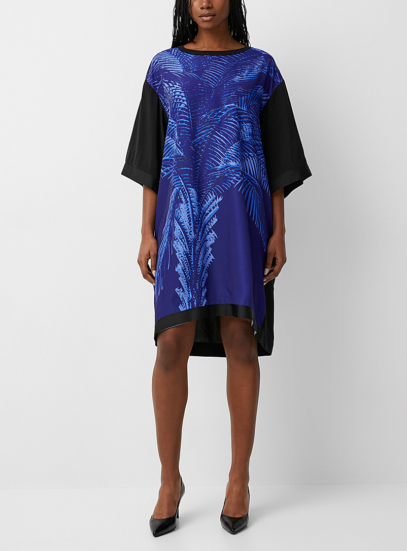 Denis Gagnon Indigo/Dark Blue Palm tree print tunic dress for women