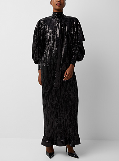 Denis Gagnon Black Pussy-bow sequin dress for women