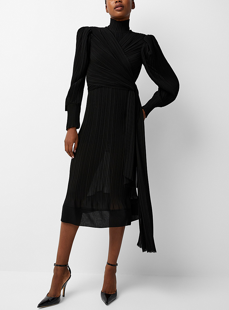 Denis Gagnon Black Black pleated chiffon dress for women