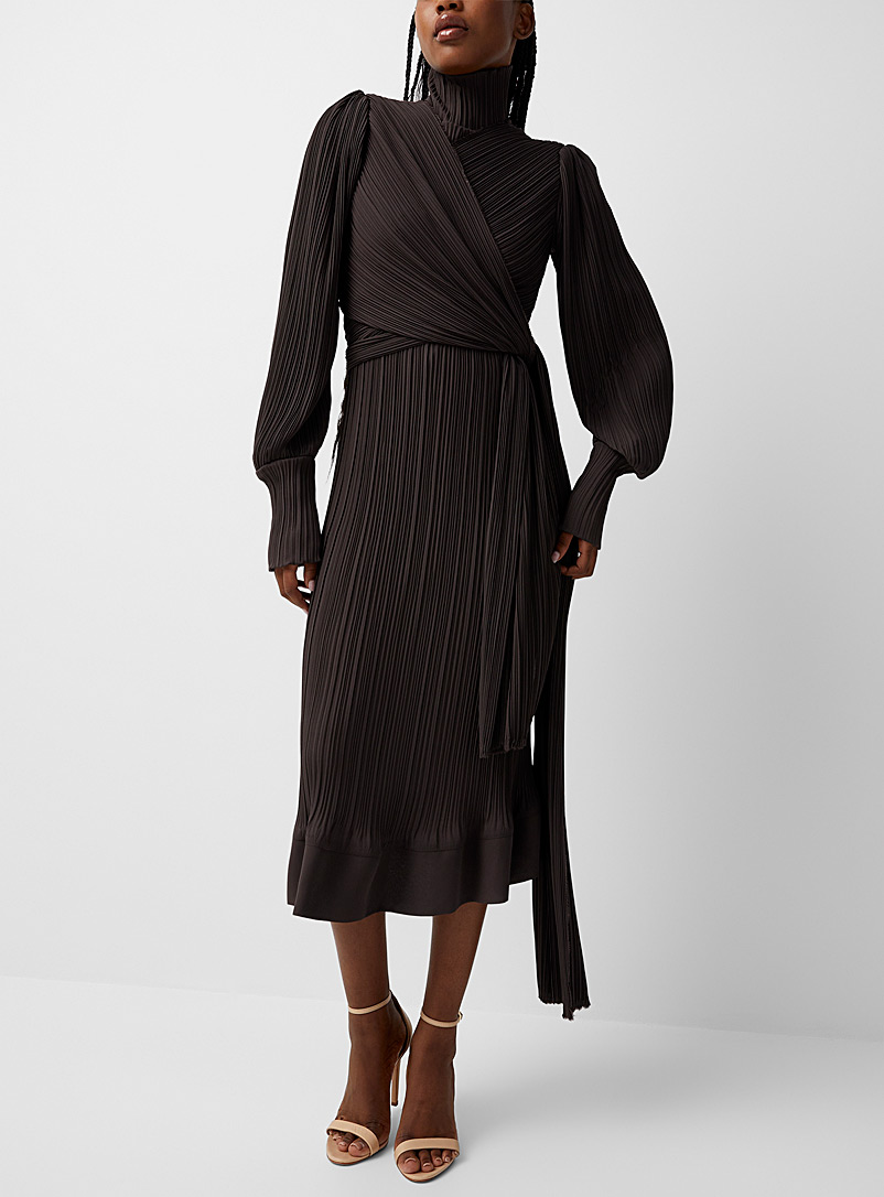 Denis Gagnon Dark Brown Pleated chiffon dress for women