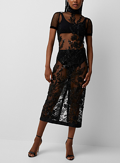 Denis Gagnon Black Floral lace midi dress for women