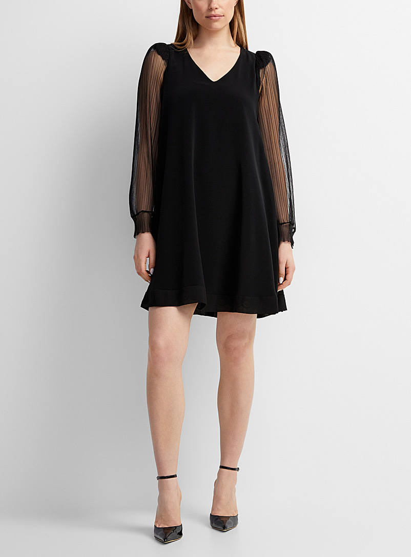 Denis Gagnon Black Tulle sleeve mini dress for women