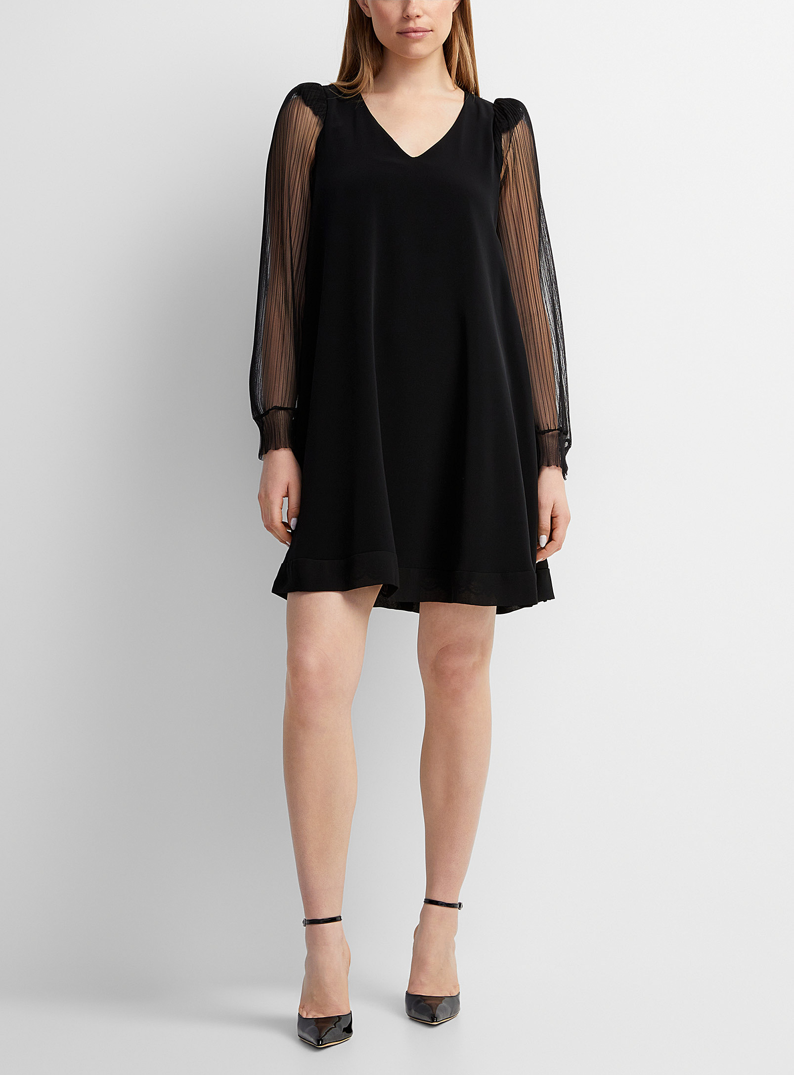 Denis Gagnon Tulle Sleeve Mini Dress In Black
