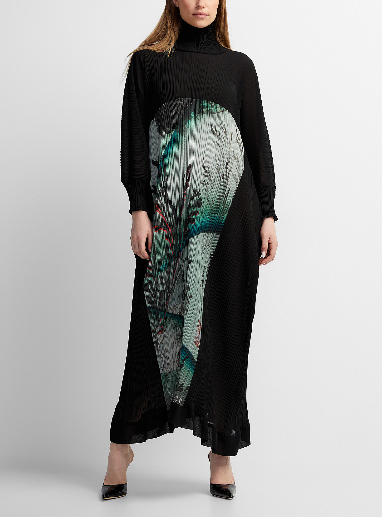Denis Gagnon Multi-pleated Print Tunic Dress In Black