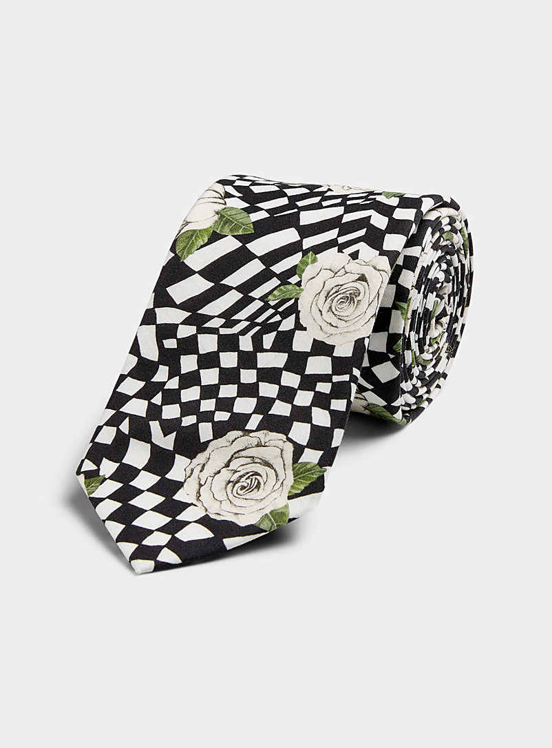 Le 31 Patterned Black Chequered Rose tie Made with Liberty Fabric for men