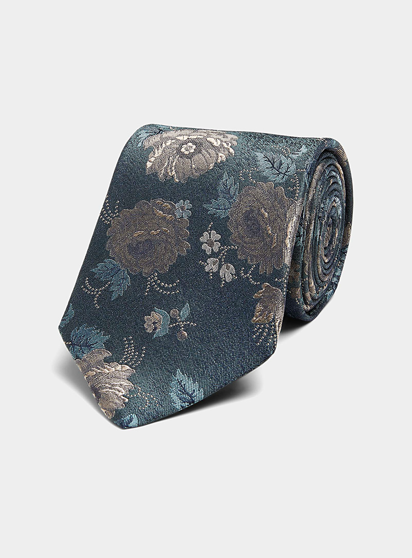 Le 31: La cravate pivoines émeraude Sarcelle-turquoise-aqua pour homme
