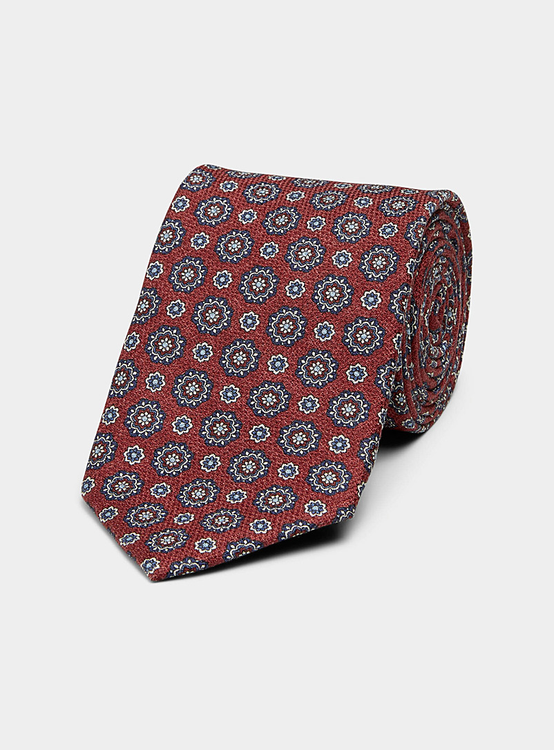 Le 31 Ruby Red Floral medallion textured tie for men