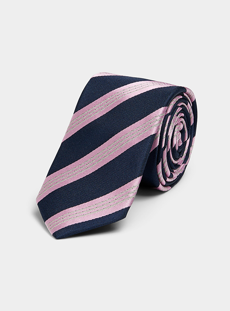 Le 31: La cravate rayures colorées accent argenté Rose pour homme