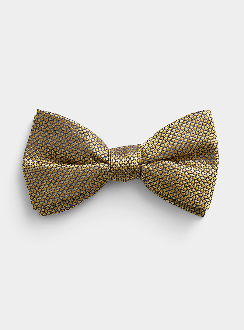 Le 31 Golden Yellow Pointed checkered jacquard bow tie for men