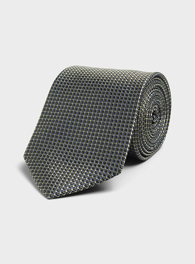 Le 31 Mossy Green Pointed checkered jacquard tie for men