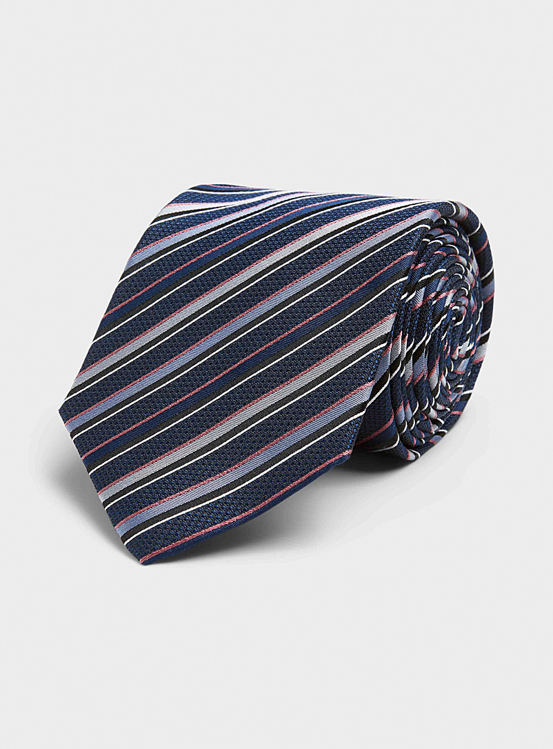 Le 31: La cravate rayures obliques colorées Bleu foncé pour homme