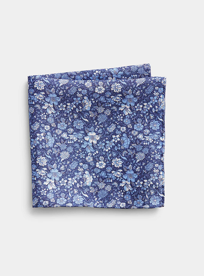 Le 31 Sapphire Blue Tone-on-tone floral pocket square for men